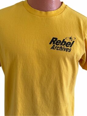 REBEL VENGEANCE YELLOW REBEL ARCHIVES T-SHIRT Size L Gothic Cross Graphic Tee